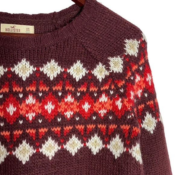 Hollister Knit Maroon Long Sleeve Sweater Raglan Sleeves Yoke Extra Small - Picture 8 of 16